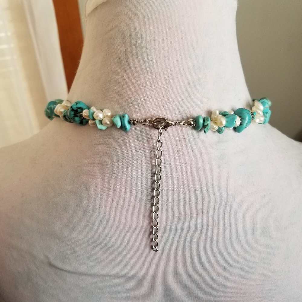 Necklace Southwestern Chunky real pearls and blue stone western style - Picture 16 of 17